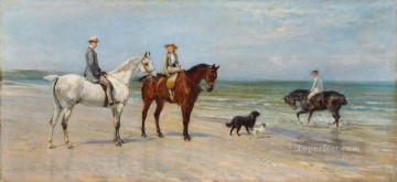 La familia Leney montando a caballo con dos perros en la costa de Kent Heywood Hardy montando a caballo Pinturas al óleo